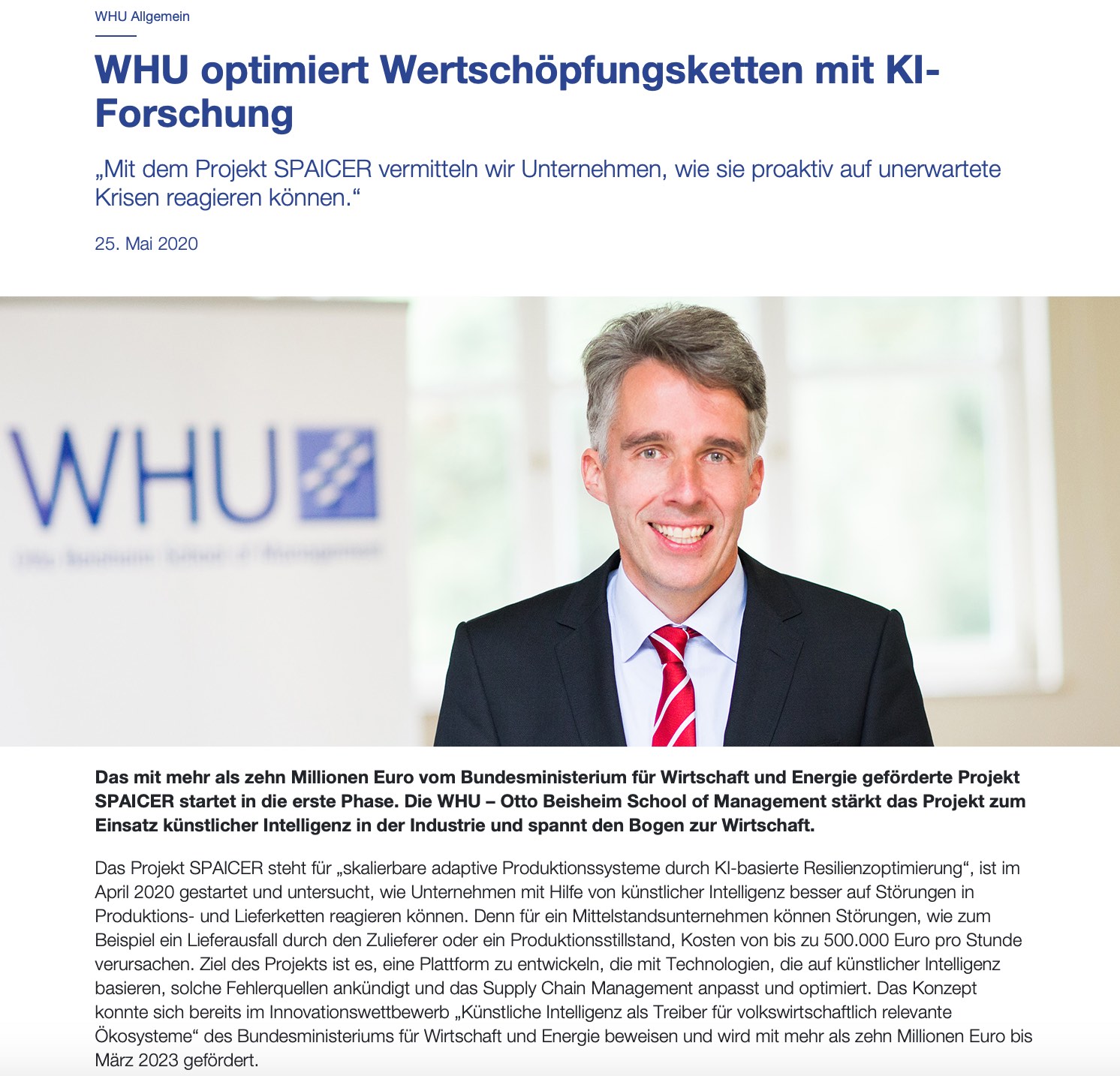 Pressemitteilung WHU - Otto Beisheim School of Management vom 25. Mai 2020